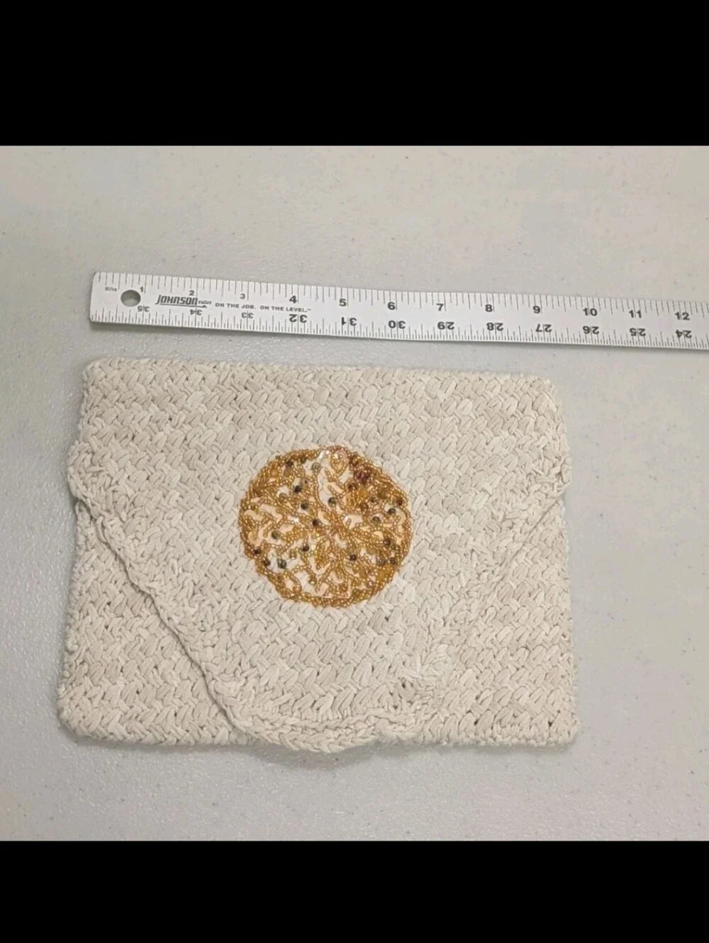 Vintage Handmade Crochet Clutch Purse Beaded Boho Chic Glam 70s #3050